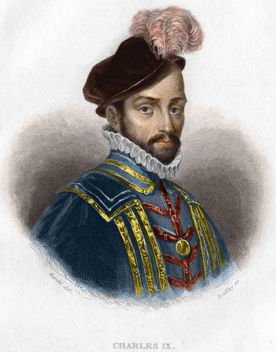Portrét Karla IX. (1550 - 1574), francouzského krále, rytina 19. století od Unknown artist