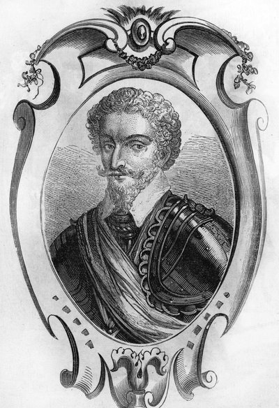 Portrét Charlese de Gontaut, barona, tehdejšího vévody z Bironu (1562 až 1602). Maréchal de France. rytina z roku 1866. od Unknown artist