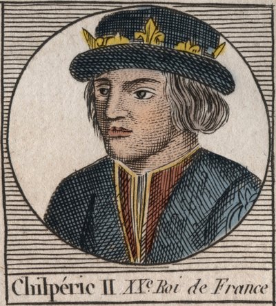 Portrét Chilperika II (asi 670 - 721), krále Neustrije - CHILPERIC II král Franků - rytina z „Instruction sur l