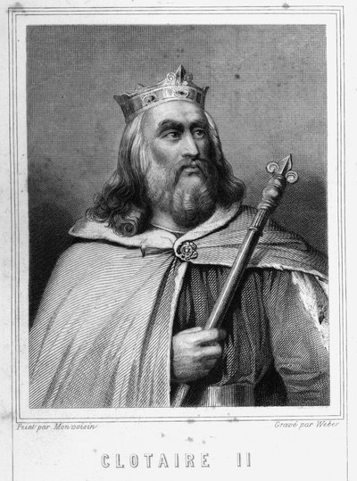 Portrét Clotaire (Clothaire) II (584 - 628), krále Neustrije a krále franků - v „Histoire des Français““ od Lavallée, rytina, sd. od Unknown artist