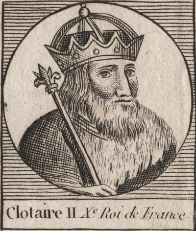 Portrét Clothaire II (584 - 628), krále Neustrije a krále Franků - Clotaire nebo Chlotar II († 629) Král Franků - rytina z „Instruction sur l