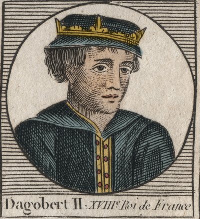 Portrét Dagoberta II., krále franků v letech 711 až 716 - Dagobert II. (676-679), král Austrasie - rytina z „Instruction sur l
