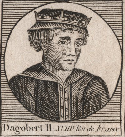 Portrét Dagoberta II., krále franků z roku 711a 716 - Dagobert II. (676-679), král Austrasie - rytina z „Instruction sur l
