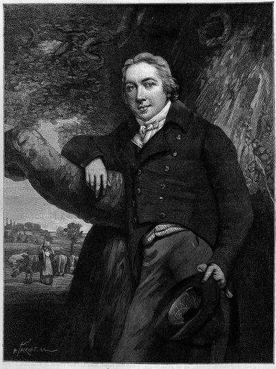 Portrét Edwarda Jennera (1749-1823), anglického lékaře a přírodovědce, vynálezce vakcíny proti neštovicím. Z dobové rytiny. Gravírování v „“ La Nature: revue des sciences et de leurs applications aux arts et a l