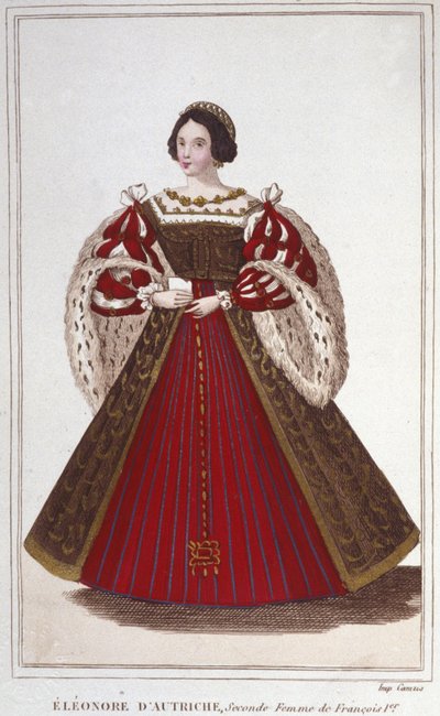 Portrét Eleonory Habsburské (nebo Rakouska) (1498-1558). rakouská arcivévodkyně, portugalská královna, poté francouzská královna, druhá manželka Františka I. rytina z roku 1830 od Unknown artist
