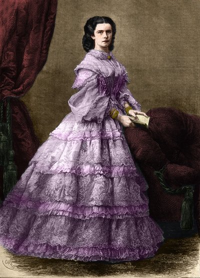 Portrét Elisabeth de Wittelsbach (1837-1898) (sissi), imprese Rakouska (1854-1898) a královny Maďarska (1867-1898), vévodkyně v Baviere. (CASAŘOVNA ALŽBETA RAKOUSKÁ).Rytina z roku 1864. Soukromá sbírka. od Unknown artist