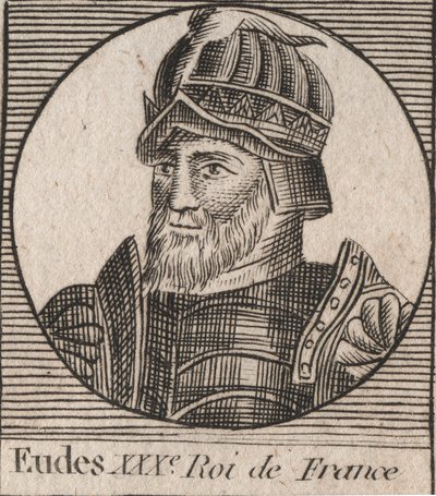 Portrét Eudes (Odona) (v. 860 - 898), hraběte z Paříže a Troyes, tehdejšího krále Francie - hrabě EUDES z Paříže zvolený na francouzský trůn po sesazení Karla císaře - rytina z „Instruction sur l