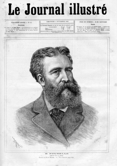 Portrét Eugena Rene Poubelleho (1831 - 1907), francouzského státního úředníka a prefeta Seiny - obálka „The Illustrous Journal“ z roku 1883 od Unknown artist