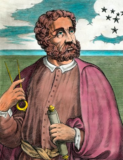 Portrét Fernanda de Magellan (1480-1521), portugalský mořeplavec - Rytina 16. století - Soukromá sbírka - Portrét Ferdinanda Magellana (1480-1521) Portugalský cestovatel - Rytina 16. století - Soukromá sbírka od Unknown artist