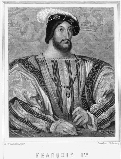 Portrét Františka I. (1494 - 1547), francouzského krále - v „Histoire des Français““ od Lavallée, rytina, sd. od Unknown artist