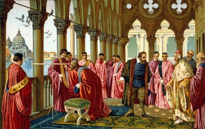 Portrét Galilea Galilei dit Galileo (1564 - 1642) představuje dlouhý pohled na dóžete v jeho vévodském paláci v Benátkách. od Unknown artist