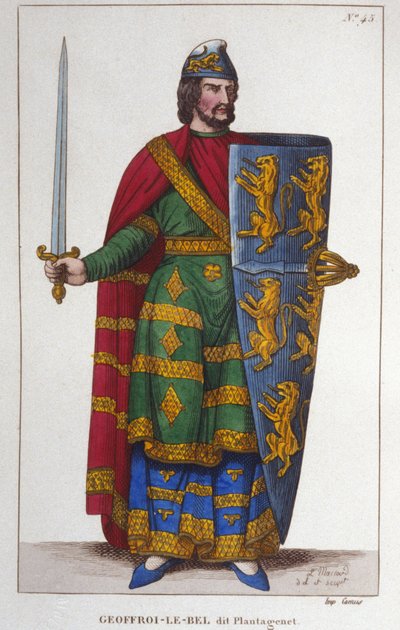 Portrét Geoffroye V. řekl Le Bel nebo Plantagenêt hrabě z Anjou (1113-1151). Rytina z roku 1830 od Unknown artist
