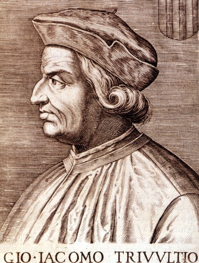 Portrét Giangiacoma Trivulzia (maršála Trivulce) markýze de Vigevano ve francouzském Trivulce. Maršál Francie (1448 až 1518). Rytina 17. století od Unknown artist
