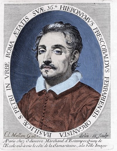 Portrét Girolama (nebo Gerolama) Frescobaldi (1583 - 1643) italský skladatel. od Unknown artist