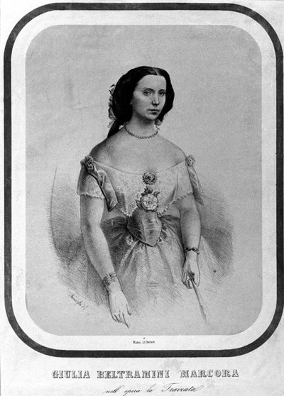 Portrét Giulie Beltramini Marcora v „La traviata““ od Giuseppe Verdiho. Litografie z konce 19. století. od Unknown artist