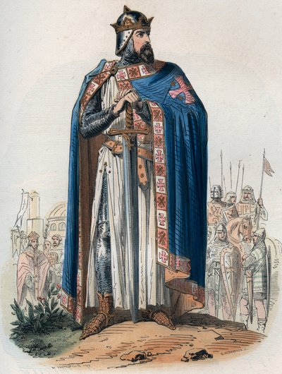 Portrét Godefroye (Godefroi) de Bouillon (1061-1100) v křížovém obleku. Rytina z roku 1868 v „Histoire de Belgique od primitivních dob do konce vlády Leopolda I.““ od Theodora Justeho (1818-1888). Soukromá sbírka. od Unknown artist