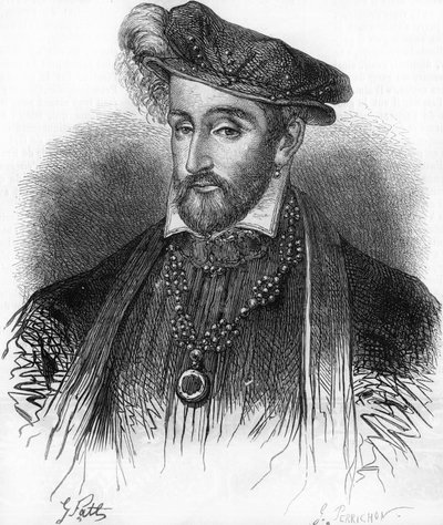 Portrét francouzského krále Jindřicha II (1519-1559), rytina z 19. století. od Unknown artist