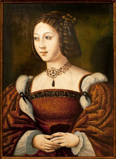 Portrét Isabely Portugalské (1503-1539) - Obraz anonymního mistra sd cca 1526, olej na dřevě 40 x 29 cm, polovina 16. století (Portrét Isabely de Portugal, od neznámého mistra, olej na panelu, střed ze 16. století) - Muzeum An od Unknown artist