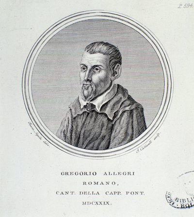 Portrét italského skladatele Gregoria Allegriho (1582-1652) Rytina. 1629. Bologna, občanské bibliografické museum od Unknown artist