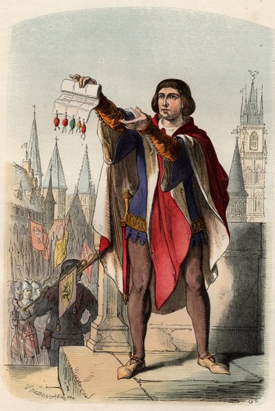 Portrét Jacques nebo Jacob van Artevelde (1287-1345) vlámský politik. Rytina z roku 1868 v „Histoire de Belgique od primitivních dob do konce vlády Leopolda I.““ od Theodora Justeho (1818-1888). Soukromá sbírka. od Unknown artist