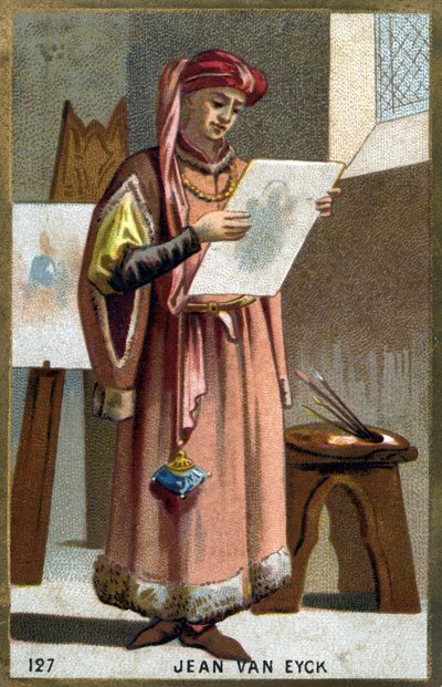 Portrét Jana Van Eycka (1390 -1441) vlámský malíř - čelenka liripipiona. Chromolitografie 19. století. od Unknown artist