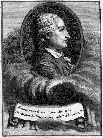 Portrét Jeana Francoise Pilatra de Rosiera (1757-1785), francouzského fyzika a vzduchoplavce (prvního cestujícího balonem). (Z rytiny času). Gravírování v "" Příroda: přehled věd a jejich aplikací v umění a průmyslu"" z 25. července od Unknown artist