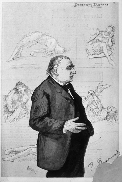 Portrét Jeana Martina Charcota (1825 - 1893) s kresbami zobrazujícími pacienty trpící hysterií od Unknown artist