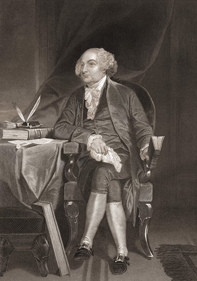 Portrét Johna Adamse (1735-1826), amerického státníka a druhého prezidenta Spojených států. Rytina 19. století od Unknown artist