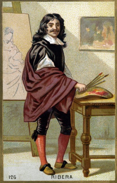 Portrét Jose de Ribera dit il Spagnoletto "Španěl"" (1591-1652), španělský malíř a rytec - Chromolitografie 19. století od Unknown artist