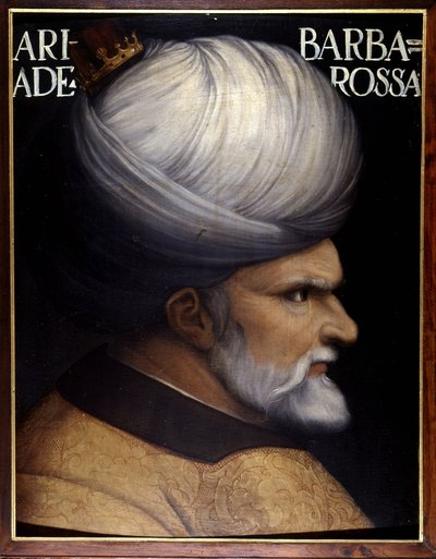 Portrét Khayra Al-Dina Barberousse (1476 -1546), zakladatele se svým bratrem Alžírského regentství, byl vazalem osmanského sultána a spojencem Francie proti Karlu V. Malba 16. století. Muzeum Uffizi, Florencie. od Unknown artist