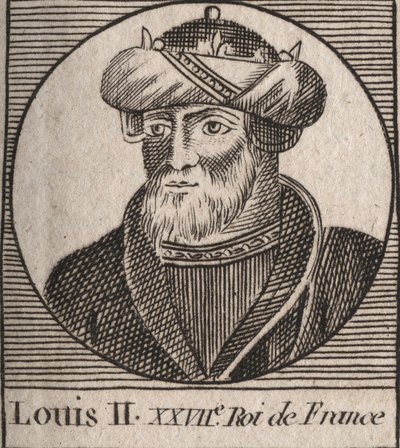 Portrét Ludvíka II Begue nebo Faineant (846 - 879), král franků - Louis II The Stammerer 848 až 879 - rytina z „Instruction sur l