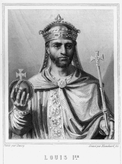 Portrét Ludvíka I. Zbožného neboli Debonnaira (778 - 840), císaře Západu - v „Histoire des Français““ od Lavallée, rytina, sd. od Unknown artist