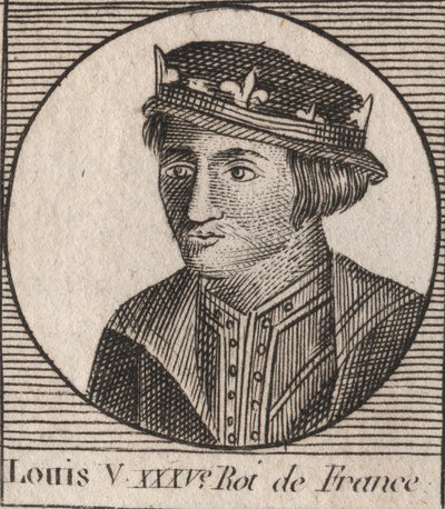 Portrét Ludvíka V. le Faineanta (967-987), francouzského krále - Ludvíka V. Indolentního (967-987) - rytina z „“Instruction sur l’Histoire de France““ od Charlese Constanta Le Telliera 1821 od Unknown artist