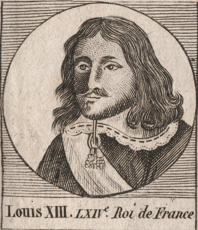 Portrét Ludvíka XIII. Spravedlivého (1601-1643) francouzského krále - Ludvík XIII., francouzský král v letech 1610 až 1643 - rytina z „Instruction sur l