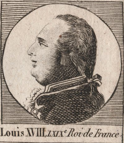 Portrét Ludvíka XVIII. (1755-1824), přezdívaného Desire, král Francie a Navarry v letech 1814 až 1815 a 1815 až 1824 - Ludvík XVIII., známý jako Vytoužený, král Francie - rytina z „Instruction sur l