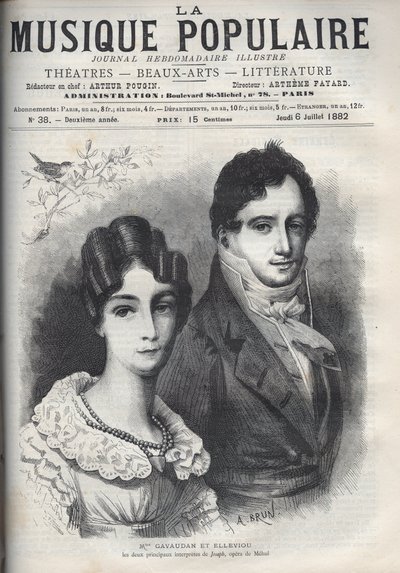 Portrét Madame Gavaudan a Elleviou. Alexandrine Marie Agathe Gavaudan Ducamel (Alexandrine-Marie-Agathe Gavaudan-Ducamel) (1781-1850) a Jean Elleviou (1769-1842), francouzský zpěvák, komik a libretista, jsou dva hlavní interpreti opery „Joseph“. od Unknown artist