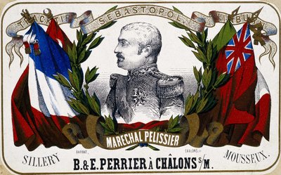 Portrét Maréchala Pelissiera na etiketě šampaňského “”B. & E. Perrier à Chalóns sur Marne””, sd. 19. století. od Unknown artist