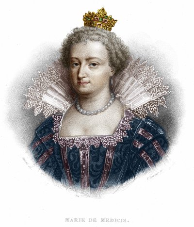 Portrét Marie Medicejské (1573 - 1642), manželky Jindřicha IV. a matky Ludvíka XIII. Rytina z roku 1836 od Unknown artist