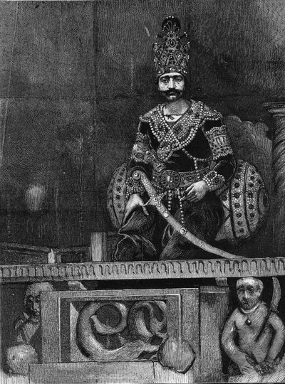 Portrét Nasira Al-Dina (Nasser al Din) (1831-1896) perského šáha na jeho trůnu. od Unknown artist