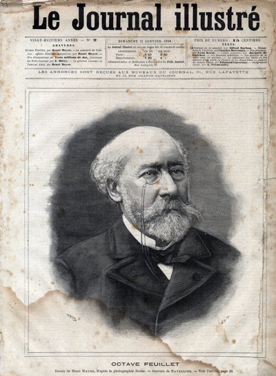 Portrét Octave Feuilleta (1821-1890), francouzského romanopisce, dramatika a akademika - rytina v „Le journal illustrious““ z roku 1891 od Unknown artist