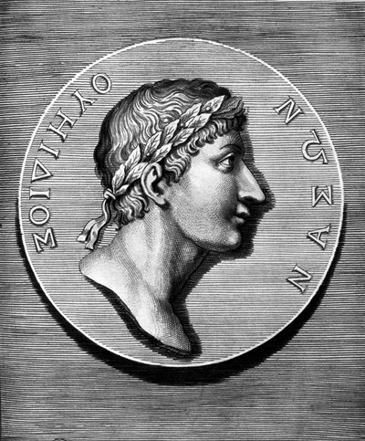 Portrét Ovidia v medailonu. Rytina 19. století. Coll Maciet, Knihovna dekorativních umění, Paříž. od Unknown artist
