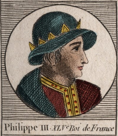 Portrét francouzského Filipa III., dit Philippe le Hardi (1245-1285) (dynastie Kapetovců) – Filip III., nazývaný smělým králem Francie – rytina z „Instruction sur l