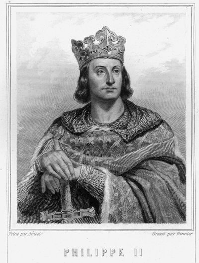 Portrét Filipa II. řekl Philippe Auguste (1165-1223), král Francie - v „Histoire des Français““ od Lavallée, rytina, sd. od Unknown artist