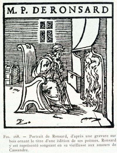 Portrét Pierre de Ronsard staré myšlení o amours Cassandre - dřevoryt od Unknown artist