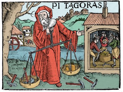 Portrét Pythagora (Pythagoras) - Stránka z „“ Compendiara musica““ od Koswicka 1516 - od Unknown artist