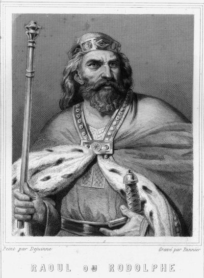Portrét Raoula nebo Rodolpha Burgundského (? - 936), vévody burgundského a krále Francie - v „Histoire des Français“ od Lavallée, rytina, sd. od Unknown artist