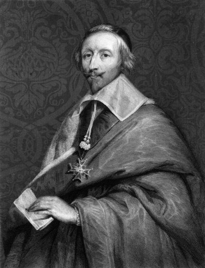 Portrét Richelieua (1585 - 1642) - v “” Histoire des Français”” od Lavallée, rytina, sd. od Unknown artist
