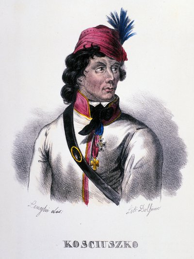 Portrét Tadeáše (Tadeusze) Kosciuszka (Kosciusko) polského vojáka (1746-1817). Rytina 19. století od Unknown artist