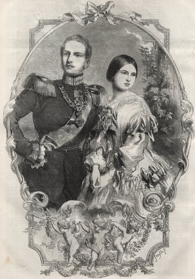 Portrét jejich královských výsostí princezna Viktorie (1840-1901) (královna Viktorie) a korunní princ Frederick William Pruský (1831-1888). Rytina z roku 1858. od Unknown artist