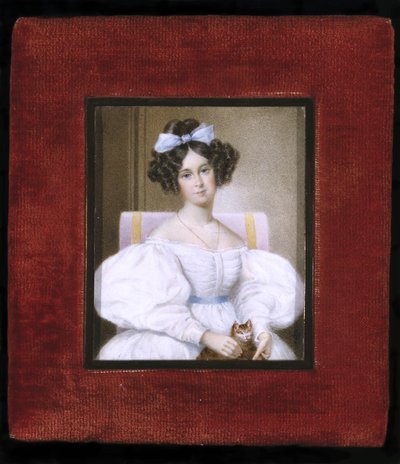 Portrét ženy, cca 1830 (akvarel na slonovině, sametu a skle) od Unknown artist